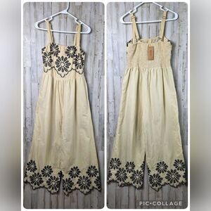 Naoo Floral Beige & Black Jumpsuit Size Large